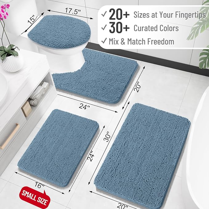 OLANLY Large Bathroom Rugs 70x46, Extra Soft Absorbent Chenille Bath Rugs, Rubber Backing Quick Dry, Machine Washable Bath Mats for Bathroom Floor, Tub and Shower, Home Decor Accessories, Airy Blue