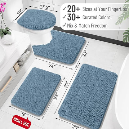 OLANLY Large Bathroom Rugs 40x32, Extra Soft Absorbent Chenille Bath Rugs, Rubber Backing Quick Dry, Machine Washable Bath Mats for Bathroom Floor, Tub and Shower, Home Decor Accessories, Airy Blue