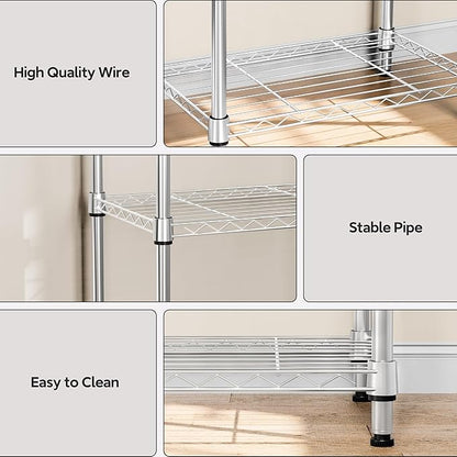 M MZG 3 Tiers Shelf Metal Storage Shelves Wire Rack Closet Organizers with Wheel for Garage Kitchen Bathroom Laundry Chrome 11.8" D x 17.7" W x 28.8" H