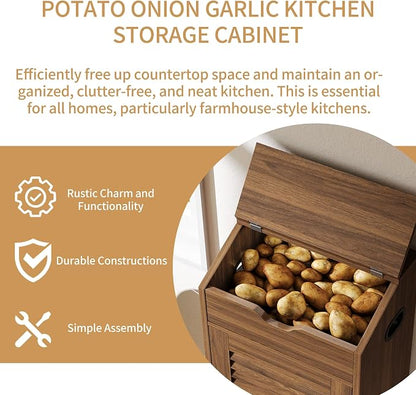 AwayHome 4 Tier Large Potato Storage Bin, Wood Bread Box with Lid and Wheels, Movable Potato and Onion Storage Bin,Decorative Fruit and Vegetable Organization Cabinet for Kitchen,Pantry
