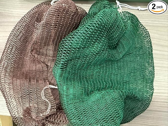 Cleangor 2Pcs African Net Sponge Authentic with Knots - Exfoliating Body | Scrubber for All Skin Types, African Bath Sponge, Wash Cloth, Gentle Exfoliation Shower Rag for Women Daily Use