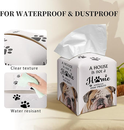 Grace Yonks Cute Bulldog Tissue Box Cover Square, Bulldog Dog Cube Case for Facial Tissues, 5.2" PU Leather(030)