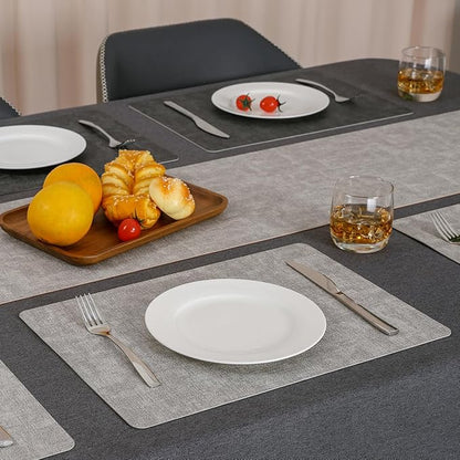 Myir JUN Reversible Vinyl Placemats Set of 6, Faux Leather Place Mats Dual Sided Waterproof Oilproof Wipeable, Heat-Resistant Table Mats for Kitchen Dining Indoor Outdoor (12" x 17", Light Gray Gray)