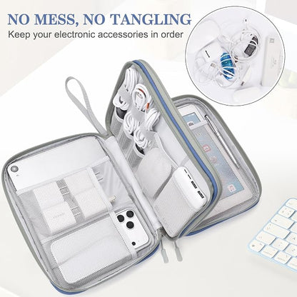 FYY Electronic Organizer, Extra Large Travel Cable Organizer Bag Pouch Portable Waterproof Double Layers All-in-One Storage Bag for iPad, Cable, Power Bank, Laptop Charger for Office, Blue-Pattern