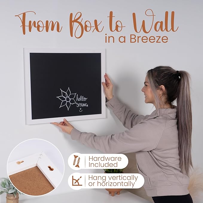 Loddie Doddie Magnetic Chalk Board - 18" x 22", White Frame, Wall Mount - Stain-Resistant Easy-Erase Surface - Magnetic Board Display For Photos & Notes - Kids Chalkboard for Creative Fun with Magnets