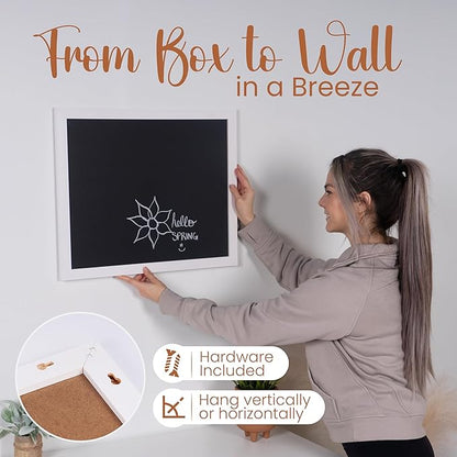 Loddie Doddie Magnetic Chalk Board - 18" x 22", White Frame, Wall Mount - Stain-Resistant Easy-Erase Surface - Magnetic Board Display For Photos & Notes - Kids Chalkboard for Creative Fun with Magnets