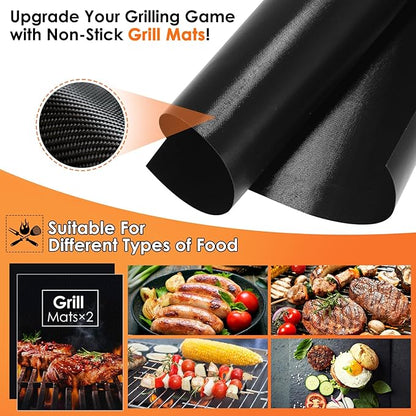 Yoehka BBQ Grilling Accessories Set, 34Pcs Heavy Duty Grill Tools for Outdoor Camping, Grilling Gifts for Men Dad, Stainless Steel Barbecue Utensils Kit with Mats and Glove in Carrying Bag, Silver