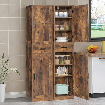 usikey 67'' Tall Storage Cabinet with Adjustable Shelves & 2 Doors, Bathroom Cabinet with 1 Drawer, Narrow Tall Cabinets for Living Room, Home Office, Rustic Brown UNSNG040F
