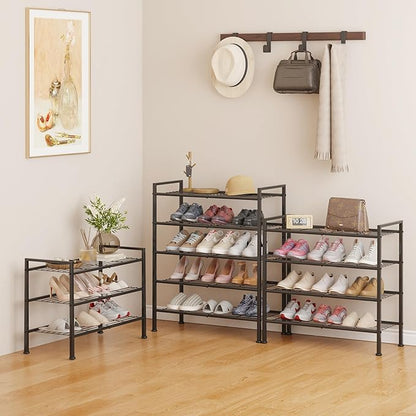 3 Tier Shoe Rack for Closet,Adjustable Metal Shoe Storage Organizer Utility Shelf for Entryway, Dorm Room,Bedroom,Heavy Duty Shelf (Black, 3 Tier)
