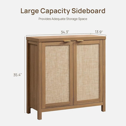 SICOTAS Sideboard Buffet Coffee Bar Cabinet - 3 Pieces Farmhouse Boho Rattan Credenza Storage Cabinet with Large Storage for Kitchen, Living Room, Entryway, Oak