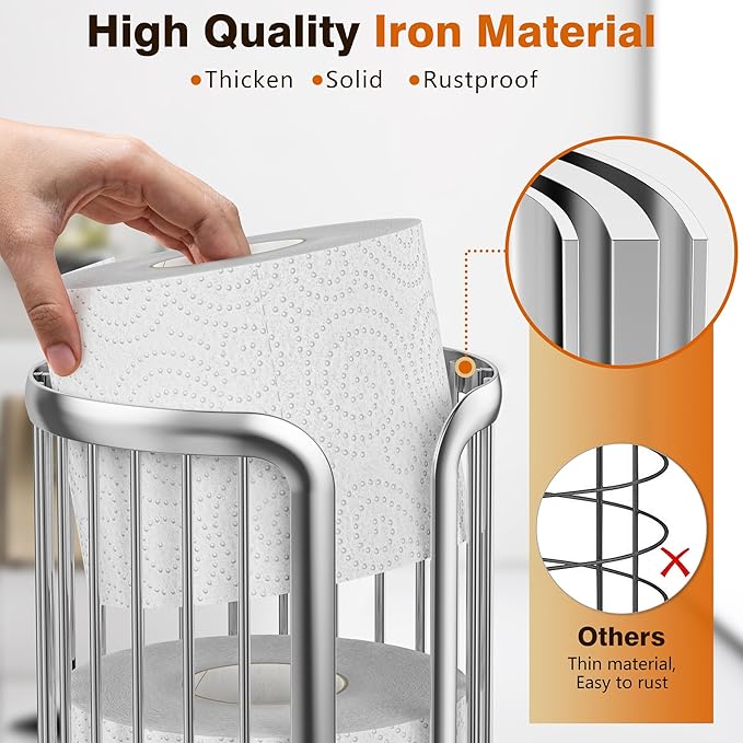 Bunoxea Toilet Paper Holder Stand, Freestanding Toilet Tissue Organizer, Minimalistic Storage Solution, Reserve Mega Rolls,Modern -2PACK Silver