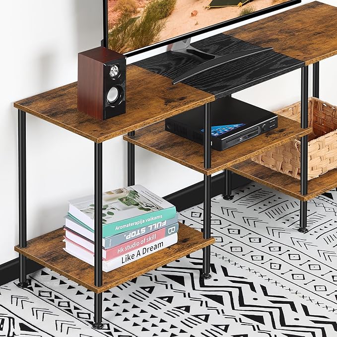 50 inch TV Stand for Bedroom Rustic Brown TV Entertainment Center with Storage 3 Tier TV Table Stand for Living Room TV Console Table for 50 43 40 32 inch TV