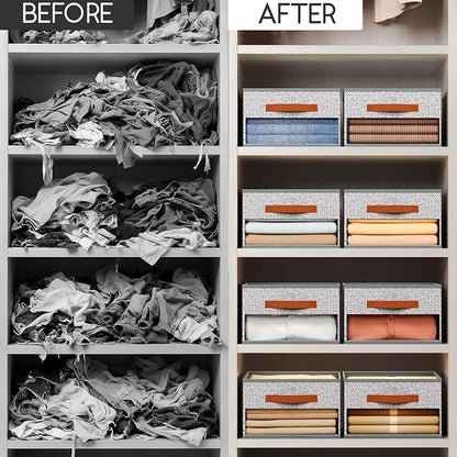 Homsorout Drawer Organizers and Storage - 8 Pack Foldable Pants Organizer with Clear Window & Handles, Fabric Closet Organizer for Clothes, Jeans, Sweaters, Towels, T-shirt, Scarf (Ant Light Gray)