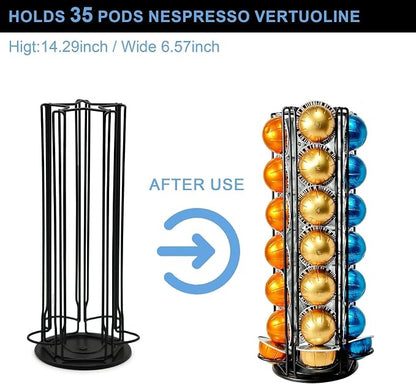 Nespresso Vertuo Pods Holder 360° Spinning Coffee Pod Holder for 35 Vertuo Pods, No Assembly Required, Space-Saving Coffee Station Accessories & Nespresso Storage for Countertop, Sleek Black