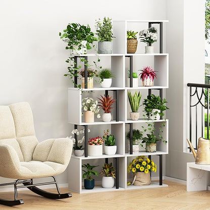 Gadroad 5-Tier Bookshelf, Narrow S-Shaped Geometric Bookcase, Wood Decorative Storage Shelving, Modern Freestanding Display Shelves, Book Shelf Unit for Living Room Bedroom Home Office, White