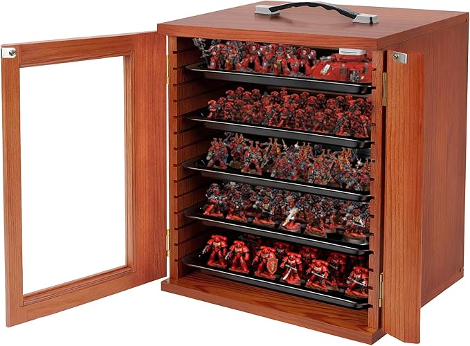 WELIDAY Miniature Storage Case for Collectibles, Miniature Display Cases with Magnetic Door and 6 Trays, Clear View Miniatures Transport Case (Brown)