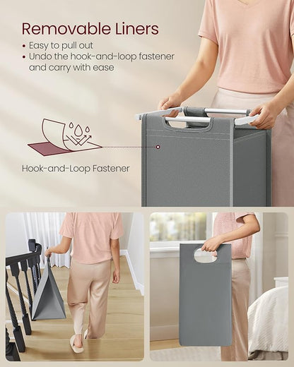 VASAGLE Laundry Hamper, Laundry Basket, Laundry Sorter with 2 Pull-Out and Removable Bags, Shelf, Metal Frame, 2 x 12.1 Gallons (46 L), 28.8 x 13 x 28.4 Inches, Slate Gray and Cloud White UBLH201W11