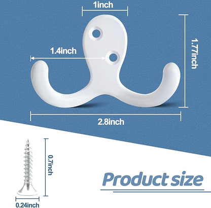 15Pack Coat Hooks Wall Hooks for Hanging, Heavy Duty Double Prong Metal Hook Wall Mounted for Living Room, Bathroom, Kitchen, Bedroom for Coat, Bag, Scarf, Towel, Hat, Key, Cup (White)