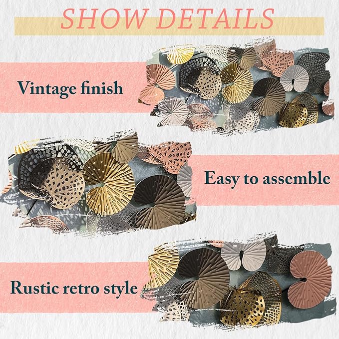 edaknez Coastal Metal Wall Art Decor for Living Room, Large Nautical Metal Wall Decor, 3D Modern Gold Lotus Leaves Wall Decoration, for Living Room, Bedroom (A 53 inch x 26 inch)