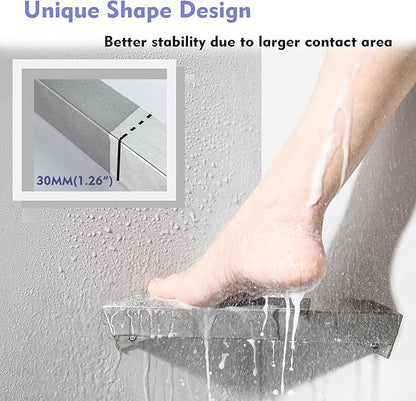 LIWEIKE Brushed Nickel Shower Foot Rest Bar Wall Mount Shower Stool for Shaving Legs Non-Slip Scrub Shower Foot Step Square Corner Shower Shaver Foot Rest