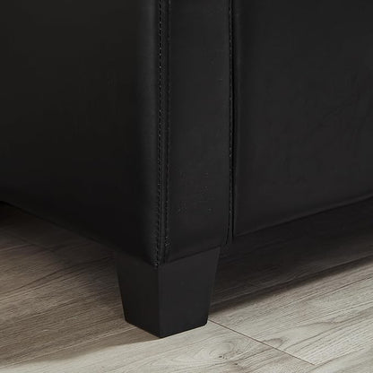 Furniliving Storage Bench, 48‘’ Upholstered PU Leather Ottoman Bench with Button-Tufted, Folding Bedroom Bench with Wood Legs, Entryway Bench for Bedroom, Black