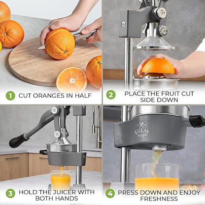 Zulay Kitchen Cast Iron Juicer - Heavy Duty Manual Juicer with Detachable Strainers for Easy Cleaning, Orange Juice Press for Citrus Fruits, Perfect for Bartenders, Juice Lovers & Health Enthusiasts