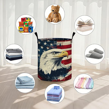 Vintage American Flag Eagle Laundry Basket Laundry Hamper With Handles Collapsible Laundry Baskets Storage Basket For Room Bathroom Bedroom Decor