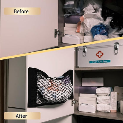 Extra Large Trash Bag Holder Mesh Storage Net Grocery Bag Organizer Dispenser for Aluminum Foil, Garbage Bag, Plastic Wrap, Shopping Bag Under Sink Cargo Organizers for Home and Wall Mounted