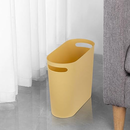 rejomiik Small Trash Can, 3.5 Gallon Slim Garbage Can Plastic Waste Basket with Handles Container Bin for Narrow Spaces Bathroom, Bedroom, Kitchen, Office at Home, Yellow