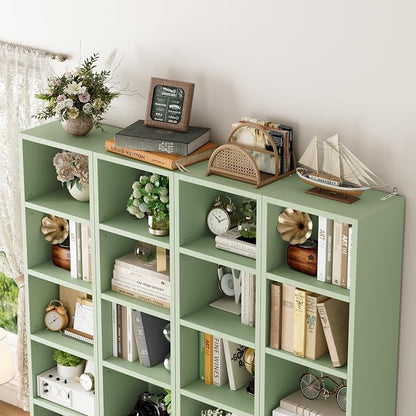 FOTOSOK 2 Pcs 71'' Tall Narrow Bookshelf, 8-Tier Media Tower Rack Set of 2, CD DVD Storage Cabinet with Adjustable Shelves, Tall Narrow Bookcase Skinny Display Bookshelf Slim Shelf, Green
