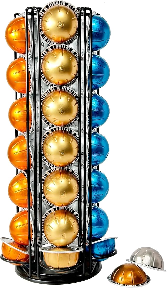 Nespresso Vertuo Pods Holder 360° Spinning Coffee Pod Holder for 35 Vertuo Pods, No Assembly Required, Space-Saving Coffee Station Accessories & Nespresso Storage for Countertop, Sleek Black