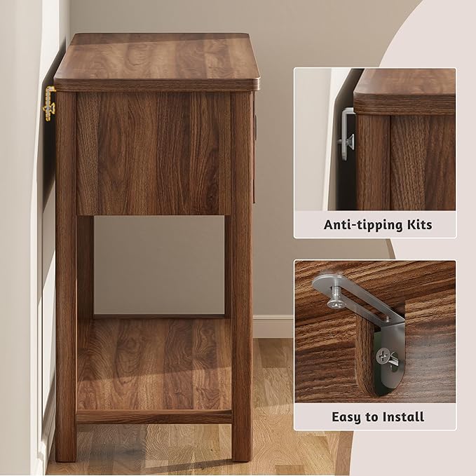 Console Table Fluted with 8 Storage Shelves & 2 Doors, Modern Sofa Table Behind Couch with Open Storage Shelf, Entry Table for Hallways,Entryway, Living Room,Wooden, Walnut Brown