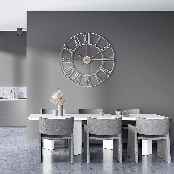 Sorbus Large Wall Clock for Living Room Decor - 16 inch Big Wall Clock Decorative - Battery Operated - Roman Numeral Analog Large Clock for Bedroom, Room, Home, Kitchen, Office, Wall Decor (Silver)