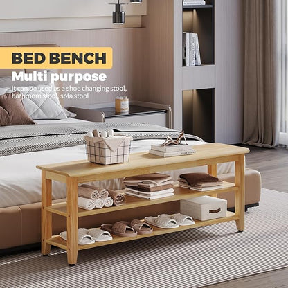 Wood Shoe Bench for Entryway,Bench with Shoe Rack,Storage Shoe Organizer for Hallway,Living Room,Bedroom (Natural, 47.24''W×11.81‘’D×17.71‘’H)
