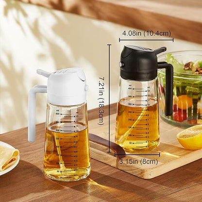 TrendPlain 16oz/470ml Glass Olive Oil Sprayer for Cooking – 2 in 1 Olive Oil Dispenser Bottle for Kitchen Gadgets and Air Fryer Accessories, Salad, BBQ - White & Green