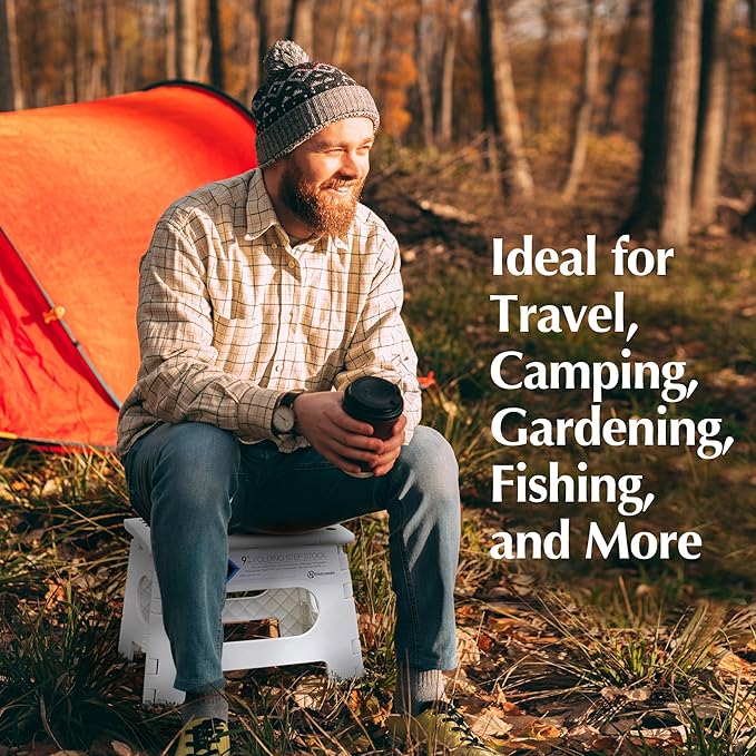 Handy Laundry Folding Lightweight Step Stool - Sturdy Enough to Support Adults - Opens Easy with One Flip - Great for Kitchen, Bathroom or Bedroom (White - 9 Inch)
