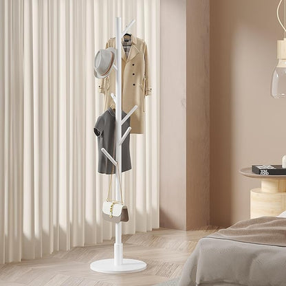 VECELO Coat Rack Freestanding, Entryway Hanger Stand, Umbrella Holder, Hall Tree With Hooks, Floor Standing Tree Stand,White