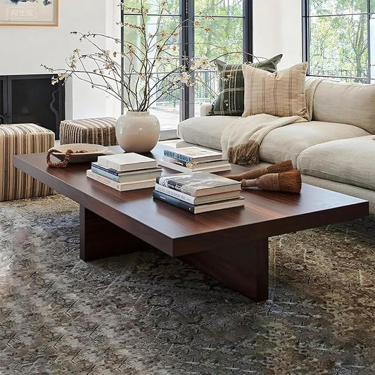 Solid Wood Square Coffee Table 2 Inch Thick Farmhouse Low Minimalist Center Table for Living Room Office