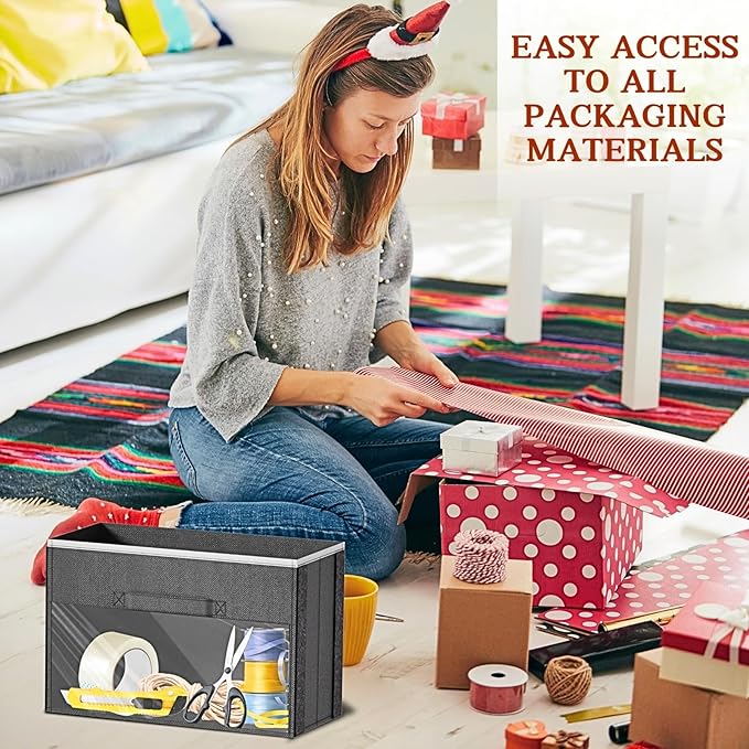 Over Door Wrapping Paper Organizer Storage with 3 Removable Drawers & Side Pockets – Dual Use Design with Elastic Straps – Christmas Gift Wrap Storage for Ribbons, Bows, Ornament and Other Tools 1Pack