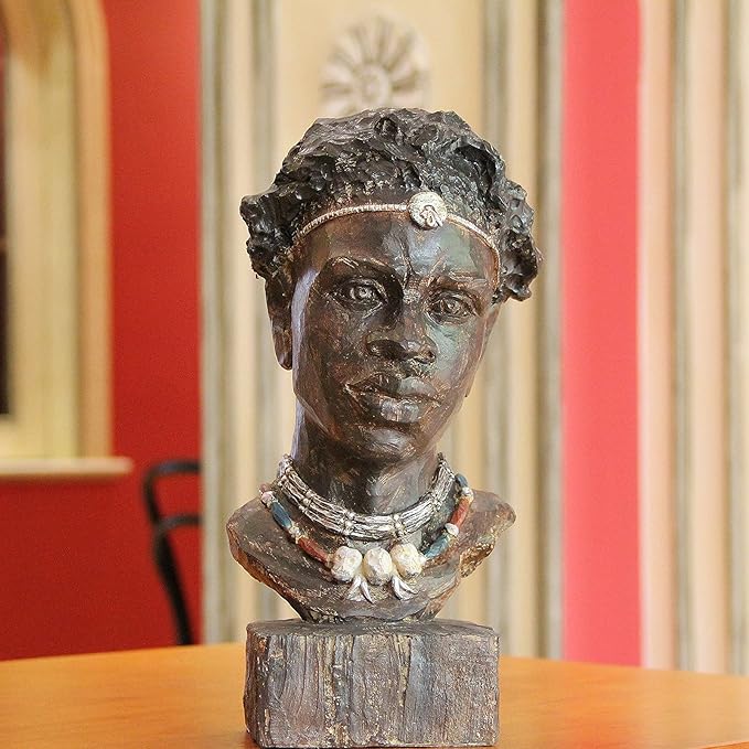Leekung African Statues and Sculptures for Home Decor,African Figurines Head Statue Decorations for Home,African Art Sculptures Man Statue Decor for Living Room Woodstone Color