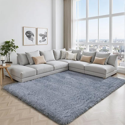 Area Rug for Living Room Bedroom: 4x6 Grey Soft Fluffy Shag Upgrade Non-Slip High Pile Carpet Large Fuzzy Plush Indoor Floor Decor Shaggy Rug for Kid Boys Girls Dorms Playroom Nursery Modern Home