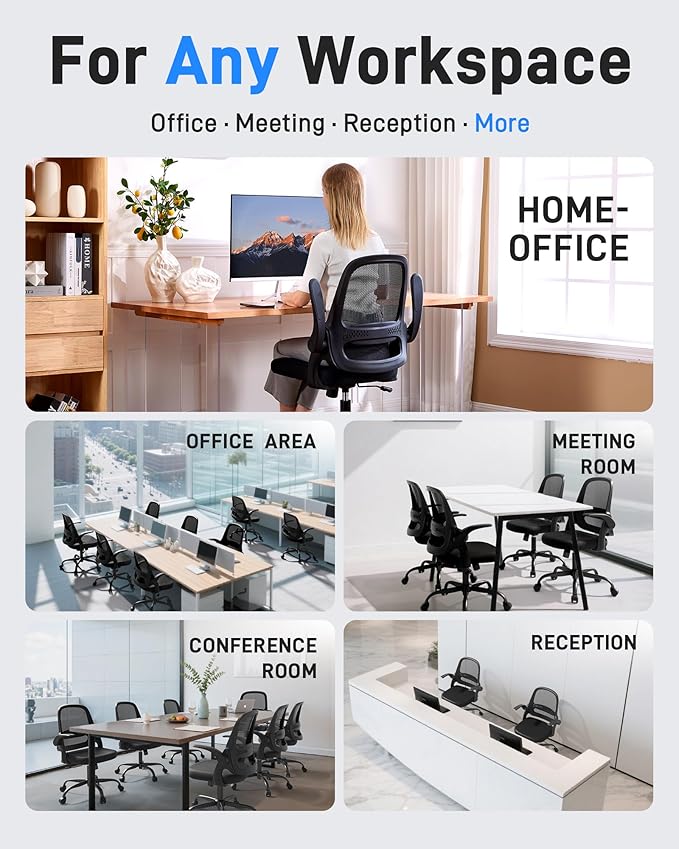 Ergonomic Mesh Office Chair for Home Office, Flip-Up Arms, Breathable Mesh Back & Thick Seat Cushion, Swivel Rolling Computer Desk Chair – BIFMA Certified, Supports 300 lbs (White Frame/Gray Seat)