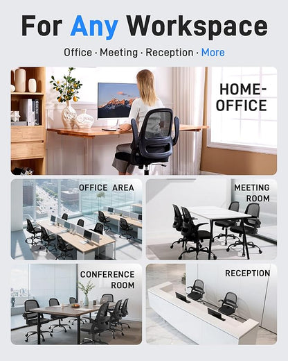 Ergonomic Mesh Office Chair for Home Office, Flip-Up Arms, Breathable Mesh Back & Thick Seat Cushion, Swivel Rolling Computer Desk Chair – BIFMA Certified, Supports 300 lbs (White Frame/Blue Seat)