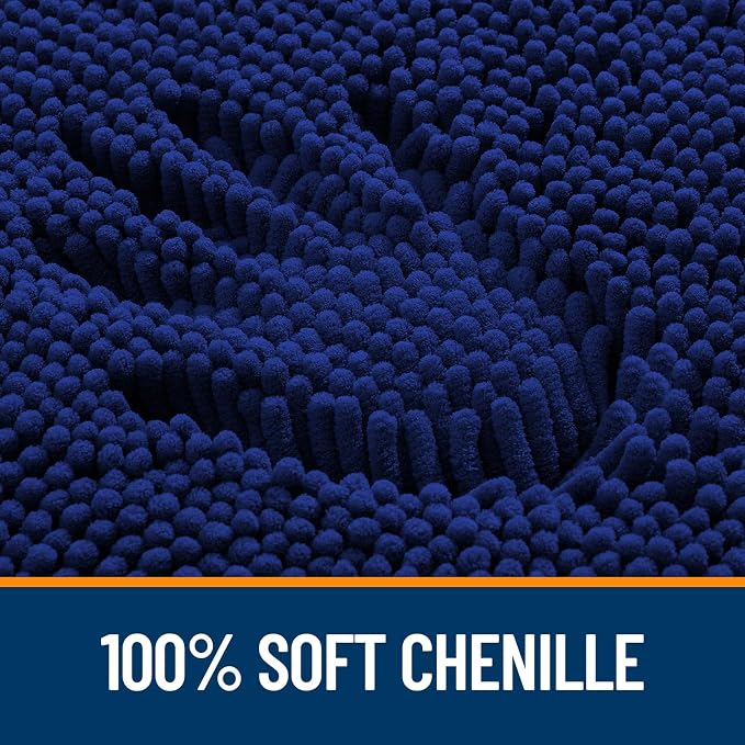 OLANLY Toilet Rugs U-Shaped 24x20, Extra Soft Absorbent Chenille Contour Bathroom Rugs for Toilet, Dry Quickly, Machine Washable, Non-Slip Bath Mat, Navy