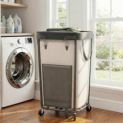 Laundry Basket with Wheels Rolling Laundry Basket, Removable Laundry Bag Design for Daily Use in Bathrooms and Laundry Rooms (White, 160L)