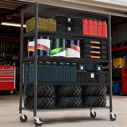 M MZG 3300LBS 53.1" W 5 Tiers Shelf Steel Storage Shelving Utility Shelving Unit Steel Organizer Wire Rack for Home,Kitchen,Office,Garage Black 23.6" D x 53.1" W x 73.6" H