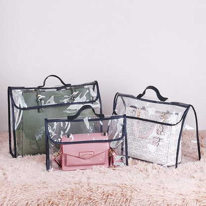 Univivi 6 Pack Dust Bags For Purses and Handbags,Clear Dust Covers Bag Organizer Closet Organizer System,Bedroom Handbag Organizer, With Magnet Button & Leather Handle (3 Size)