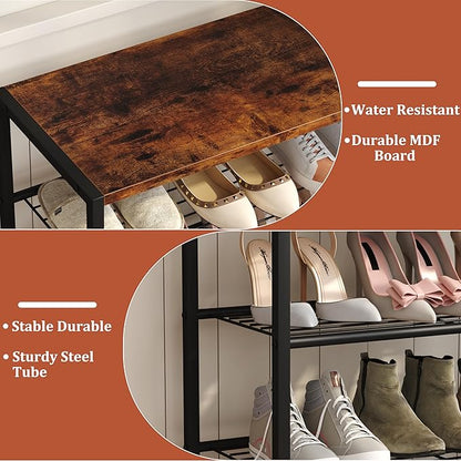 Yusong Shoe Rack Organizer, 4 Tier Industrial Shoe Storage Shelf, Narrow Sturdy Metal Shoe Shelves for Closet Entryway, Rustic Brown