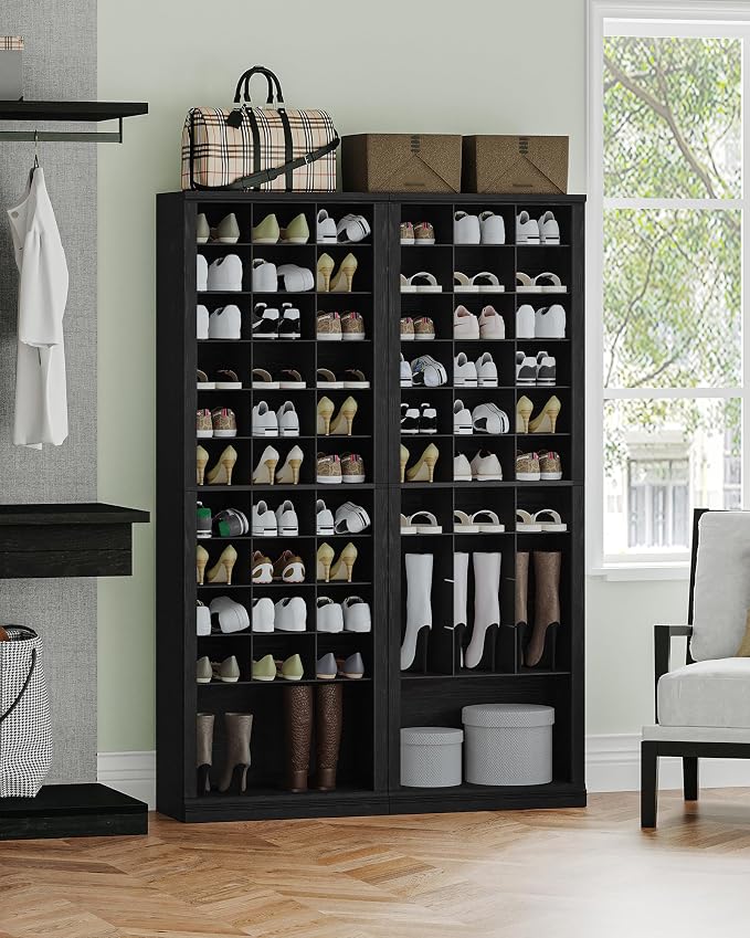 Hzuaneri 11 Tiers Shoe Storage Cabinet, Tall Shoes Cabinet with Cubby, Freestanding Wooden Shoe Organizer, 30-33 Pairs, Shoes Cubby Organizer for Entryway, Bedroom, Black SR02004X