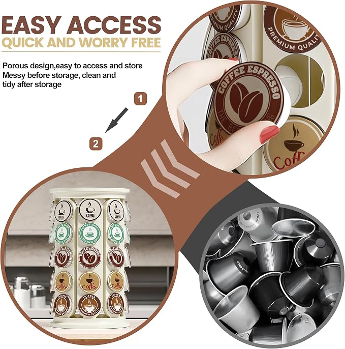 K Cup Holder, Coffee Pod Storage Carousel Stand Compatible with 40 Keurig K-Cup Pods, Home or Office Kitchen Counter Space-Saving Organizer (White)